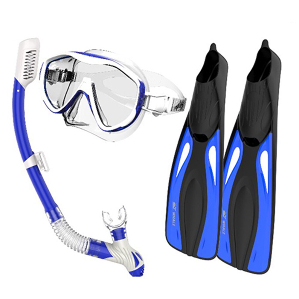 Snorkel gafas aletas gafas de esnórquel de aletas de buceo equipo paquete apnea máscara de buceo Scuba: Azul / S / M