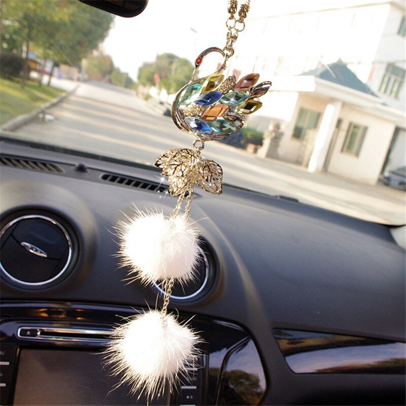 Breloque en cristal scintillant pour rétroviseur | Miroir de rétroviseur de voiture, strass de décor intérieur, cygne porte-bonheur