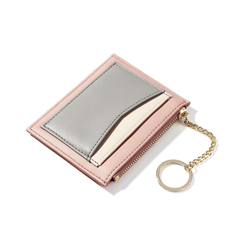 TAOMICMIC Retro Stitching Ladies Wallet Multi-card Position Zipper Card Case Key Chain Small Wallet Lady Coin Purse: Pink