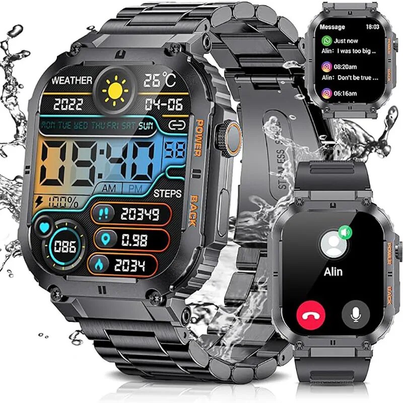 LIGE-Reloj inteligente deportivo para Hombre, accesorio de pulsera resistente al agua con pantalla de 1,96 pulgadas, Bluetooth, llamadas, oxígeno en sangre, ideal para deportes al aire libre