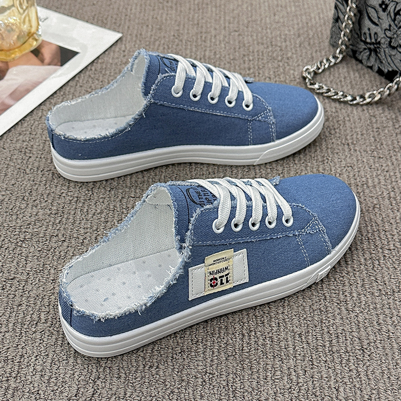 Pantofole di tela da donna, scarpe basse casual, con cordoncini, bianche, per la primavera e l'estate, 2024 zapatos de mujer