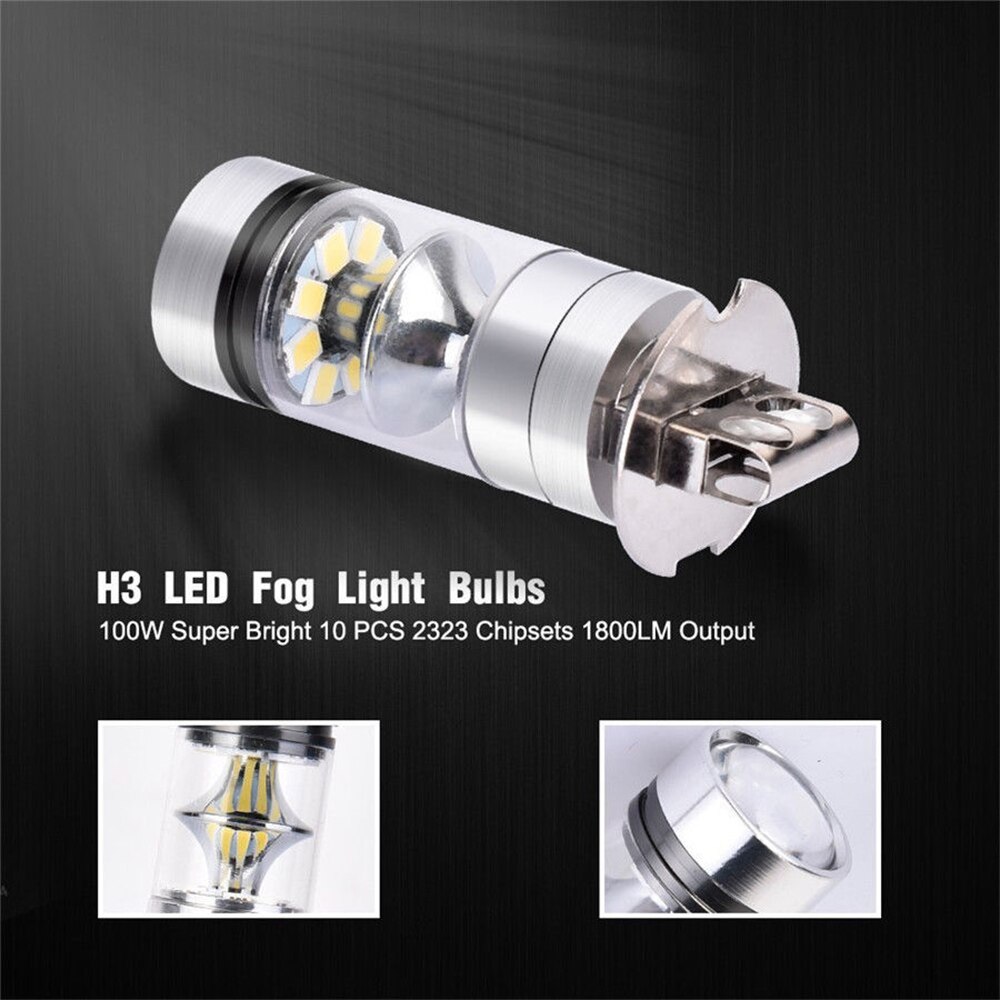 2 Stuks 100W H3 Led Mistlamp Rijden Lamp 12/24V Auto Mistlamp Koplamp 10000LM Wit 6000K Auto Koplamp Auto Accessoires