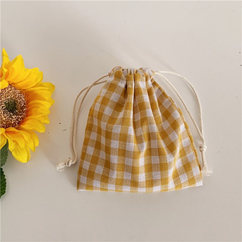 Cotton Fabric Lattice Drawstring Storage Pouch Packaging Bag Underwear Socks Jewelry Organizer Christmas Bag