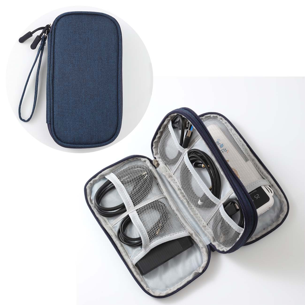Reisorganisatortas Kabelorganizers Etui Draagtas Draagbare waterdichte dubbele lagen opbergzakken voor kabelsnoer: Marineblauw