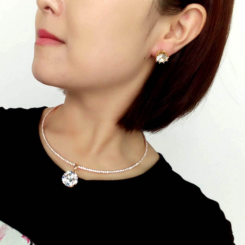 SINLEERY – ensemble de bijoux en zircone pour femmes, boucles d'oreilles rondes et ras du cou, collier Torques, ZD1 SSP