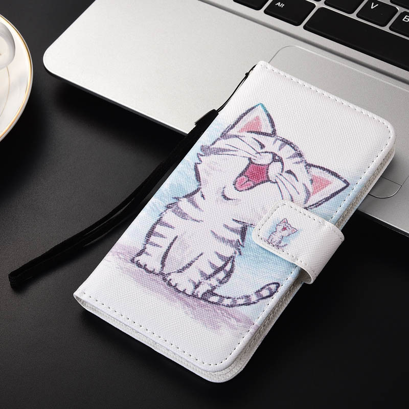 KESIMA para BQ BQ-5211 Strike funda Cartera de dibujos animados PU Funda de cuero encantadora Cool funda para teléfono móvil bolsa escudo: white cat