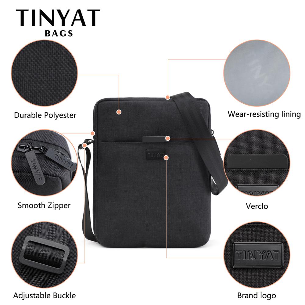 TINYAT Men's Bags Light Canvas Shoulder Bag For 7.9' Ipad Casual Crossbody Bags Waterproof Business Shoulder bag for men 0.13kg