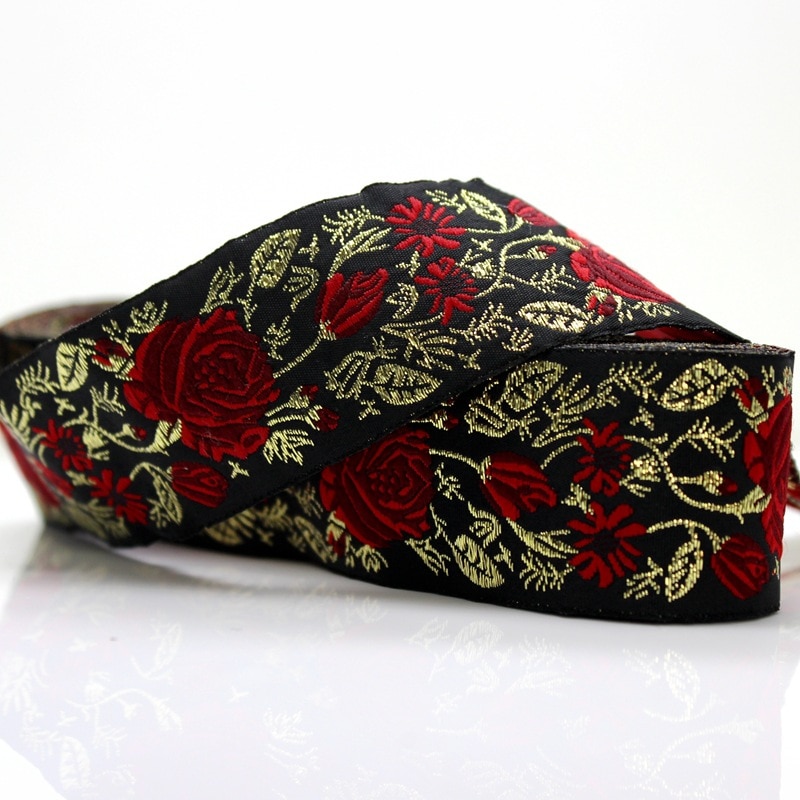 Correas de cinta de Jacquard con flores rosas hermosas, para zapatos, bolsos, prendas, cortinas, decoración, Material de costura Diy, Sup, 5 yardas