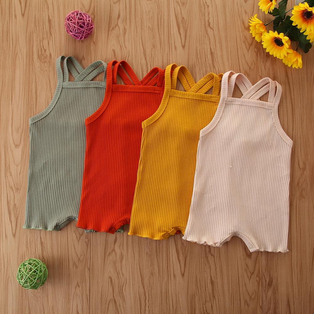 Bébé vêtements d'été bébé enfants garçon fille infantile barboteuse combinaison coton tenues ensemble côtelé solide vêtements