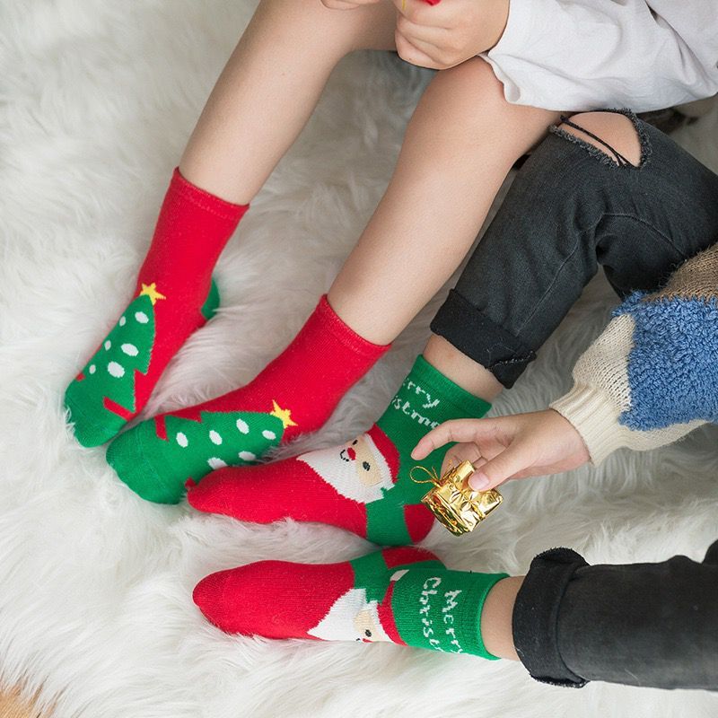 Calcetines de algodón para niños y niñas, calcetín de algodón con de oso de Papá Noel y copo de nieve, de Navidad, 2 pares