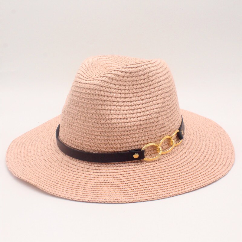 Seioum Brand Khaki Straw Hat Men Panama Caps Summer Style Sun Hat Beach Classic Male Hats And Caps: pink