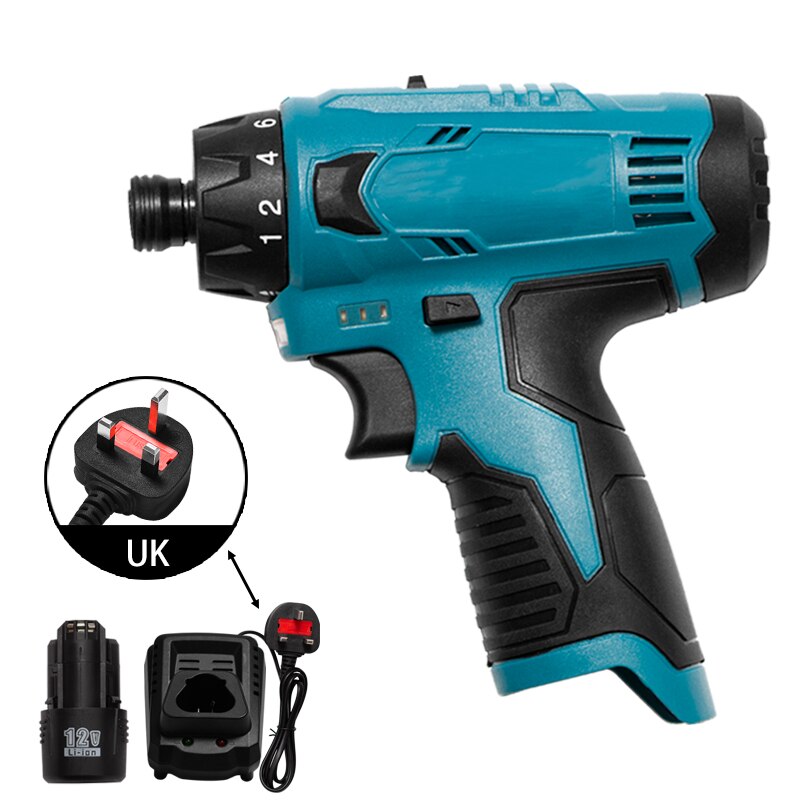 12V Cordless Impact Electric Drill Electrical Hammer Screwdriver Set Hand Driver Wrench Power Tool For Lithium-ion Battery: UK 1Charger 1Battery