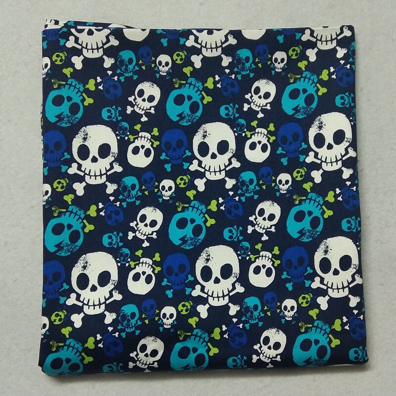 50 x 70cm vintage punk cool marineblå kraniet hoveder trykt bomuld lærred stof kraniet stof patchwork diy syning dug curtai
