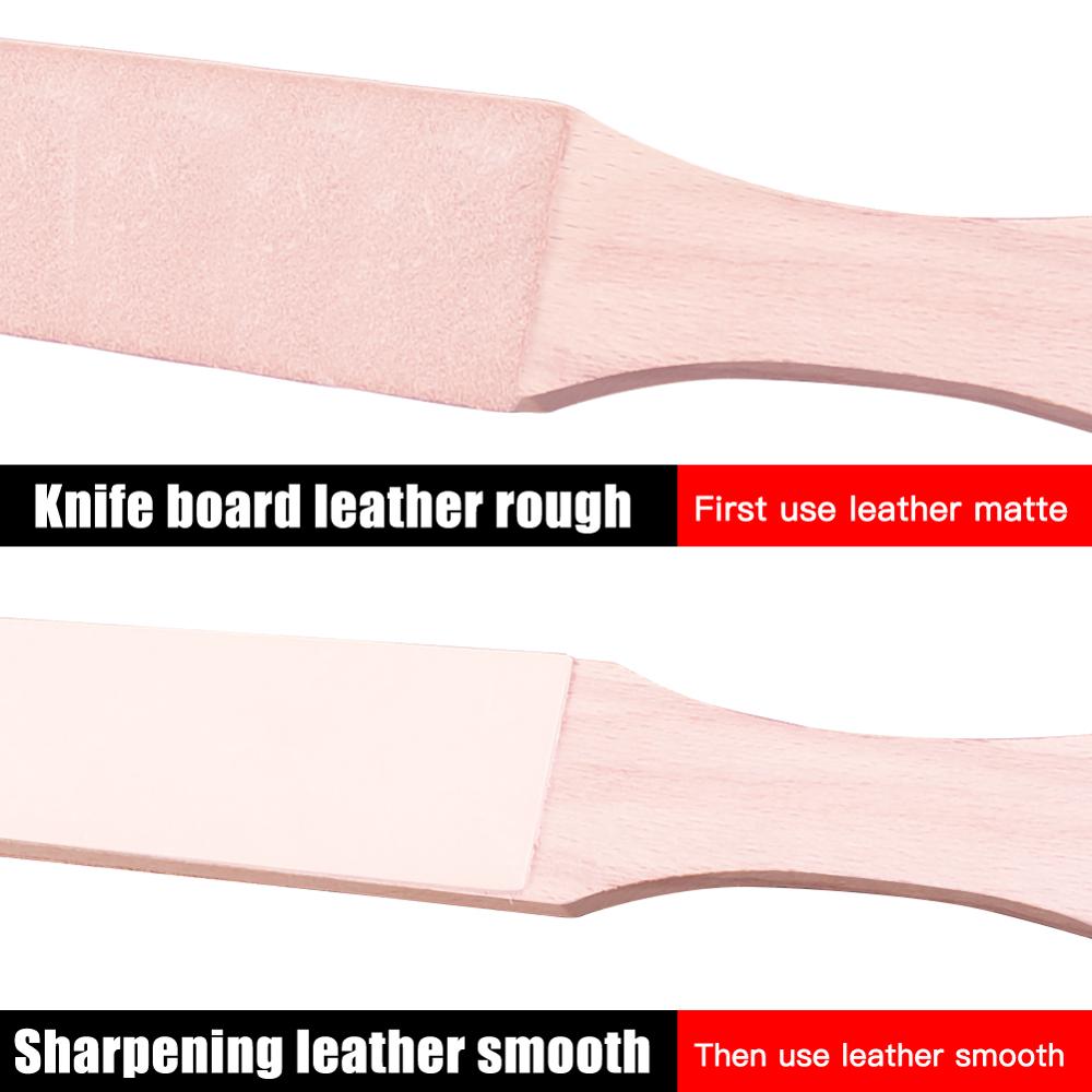 4PCS DIY Leather Strops Kit Wooden Double Sided Leather Paddle Strop with 3Packs Polishing Compounds for DIY Craft 40P
