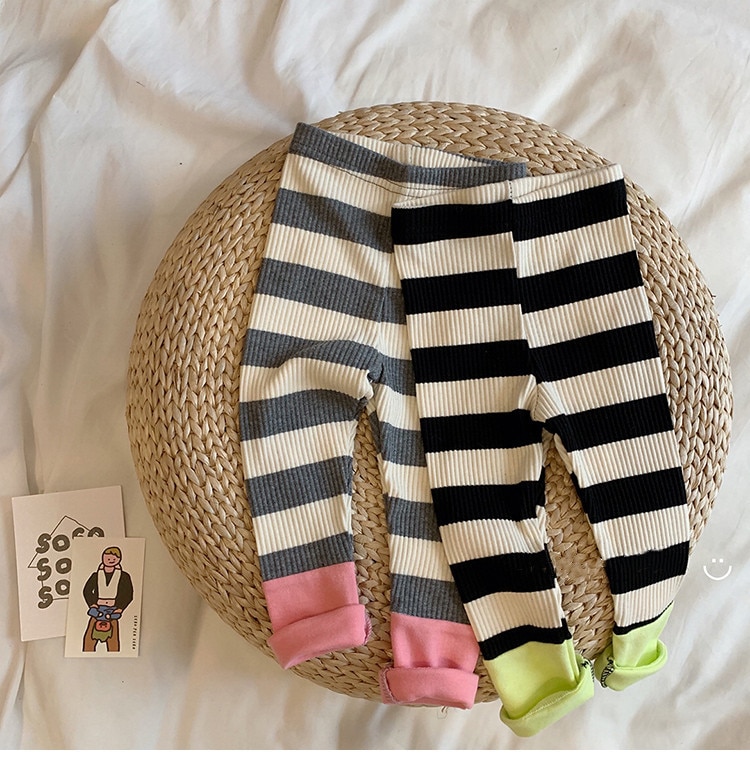 Infants and young children striped patchwork leggings 0-2 years baby boys girls casual base skinny pants