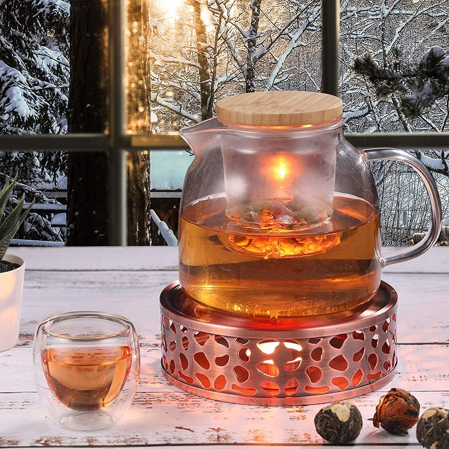 Roestvrij Staal Theepot Warmer Base Met Thee Licht Houder, kachel Fornuis Verwarming Apparaat Voor Warmte Behoud Van Thee Koffie Melk