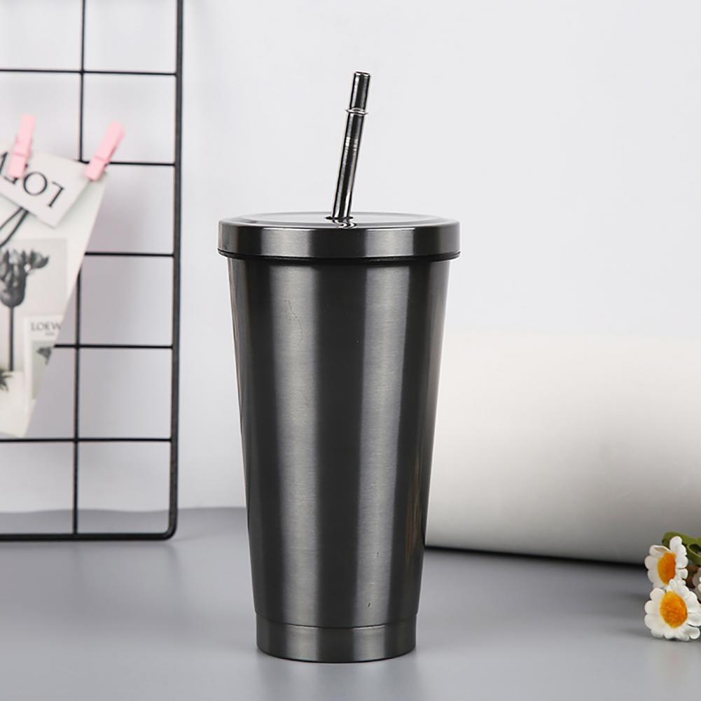 Vaso de vacío con pajita, taza térmica de acero inoxidable, termo de agua, taza de café, botella de paja para beber