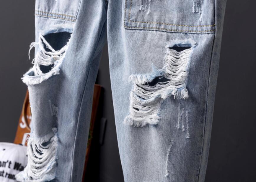 Gebrochen See Jeans männer sommer licht waschen werkzeug hosenträger Koreanische Ausführung der Trend gurt hosen männlichen insgesamt!