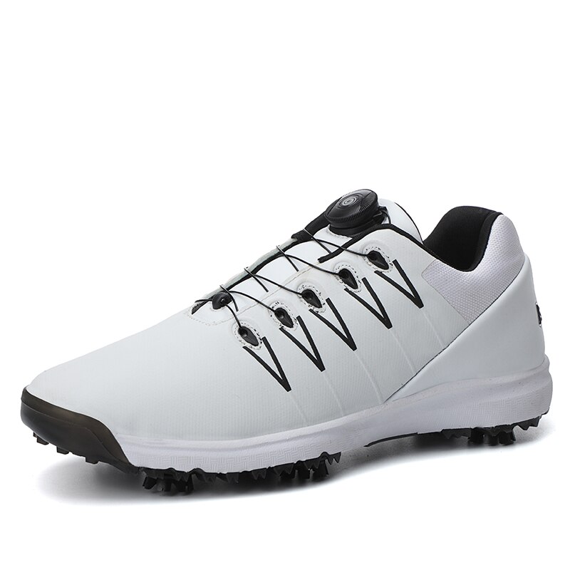 Original golf herrskor snabb snörning läder sportskor anti slip herr golf sneakers märke f sko gym sneakers big boy: Vit / 11.5