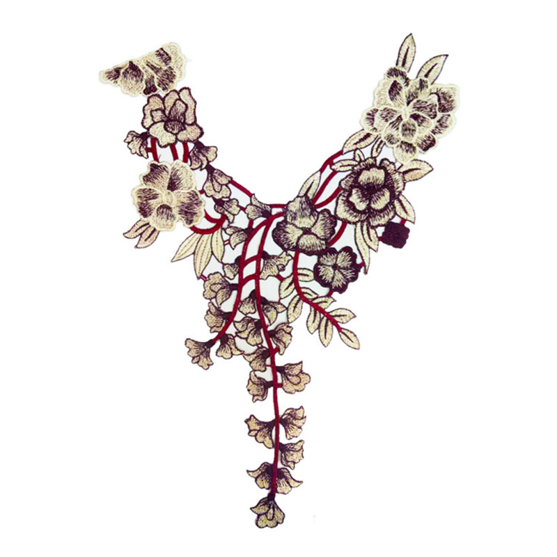 Costura con bordado de encaje de flores para ropa, apliques Diy, accesorio adhesivo para cuello de encaje para escote, parche para Scrapbooking, ropa: Marrón