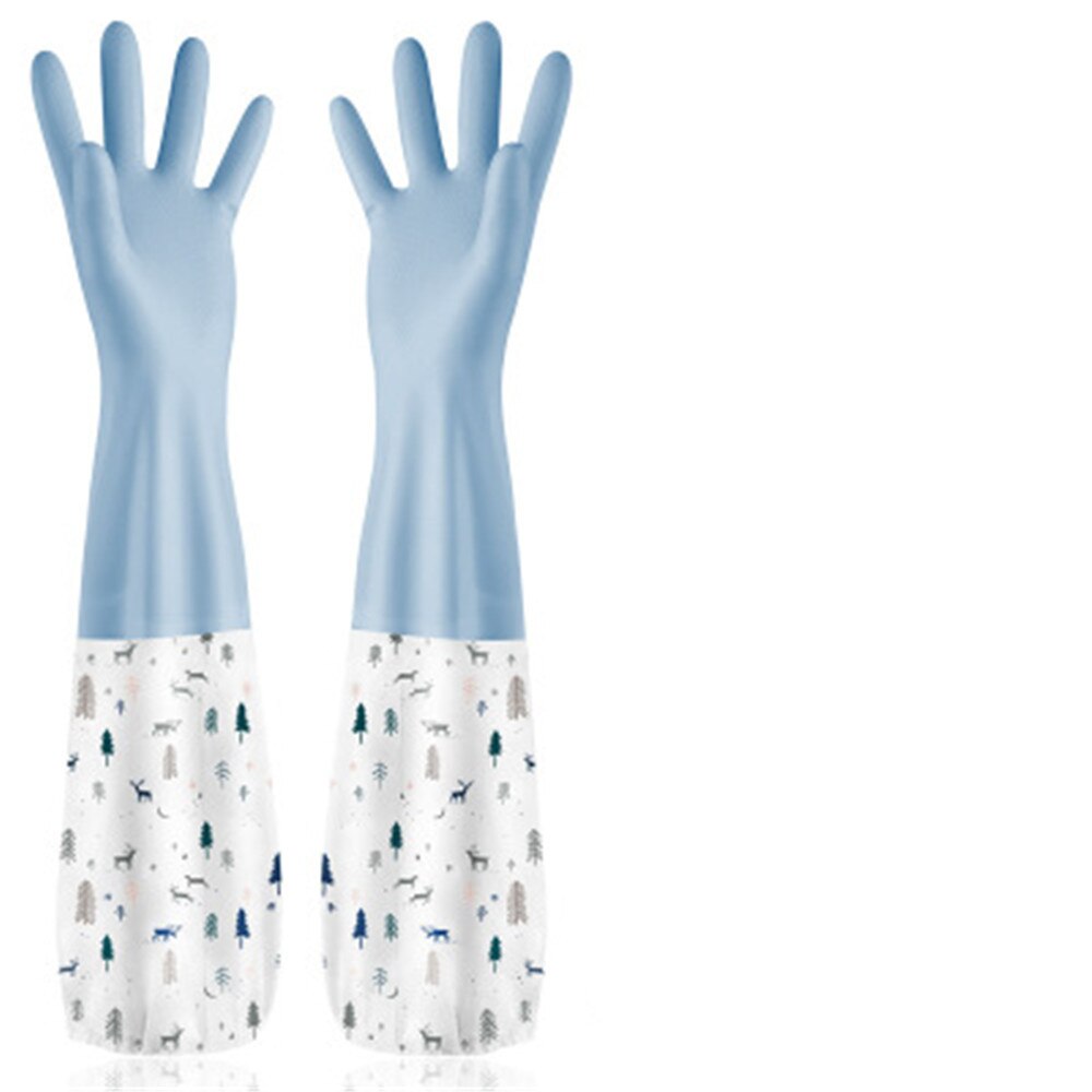 Langærmet vaskeopvaske husholdningsrengøringshandsker køkken vandtætte opvaskhandsker elastikker handsker guanti per la casa: Blå / S