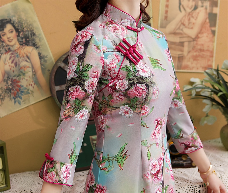 Chinese Traditionele Stijl Rayon Cheongsam Elegante Vrouwen Handgemaakte Knop Jurk Mandarijn Kraag Sexy Korte Jurk Maat S-XXXL