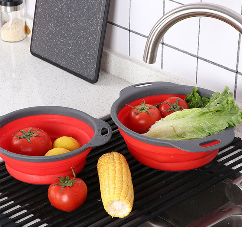 Panier de vidange pliant panier extensible rond panier de lavage en caoutchouc panier de fruits outils de rangement de cuisine une pièce