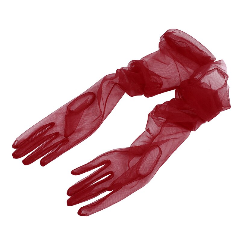 Luvas de tule transparente ultra-finas, luvas ultra longas cotovelo, acessório para tirar foto, dia das bruxas, moda feminina