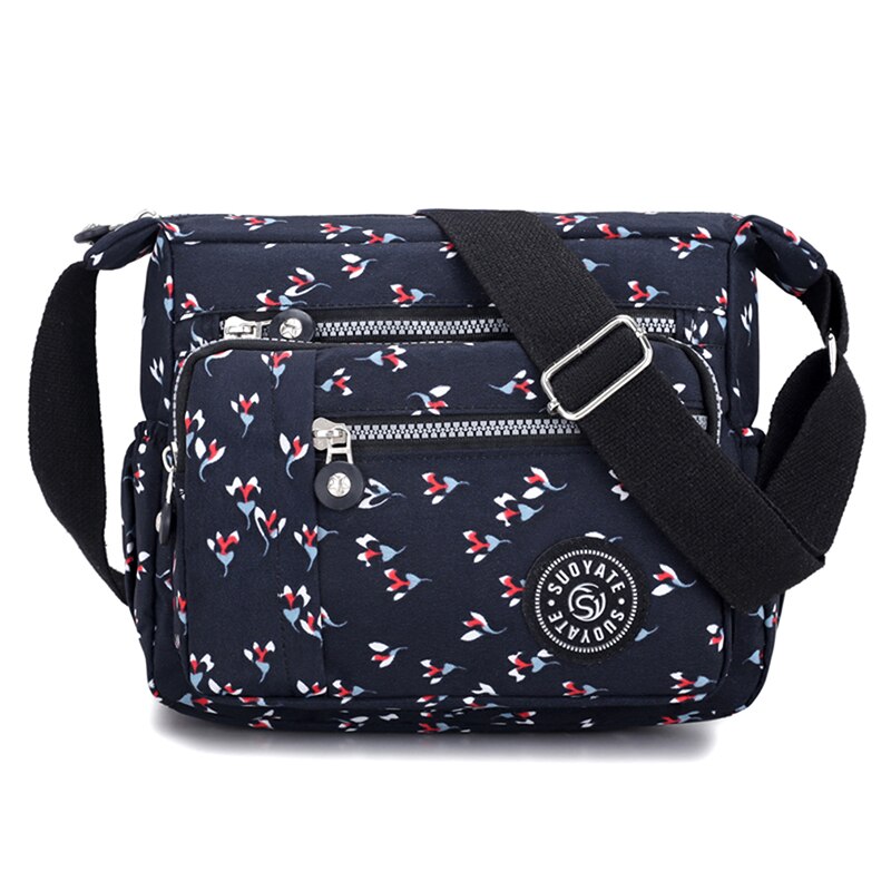 Women Handbags Messenger Bag Waterproof Cloth Bag Good Diagonal Bag Shoulder Bag And Collect Wallet: Moon Flower (Navy)