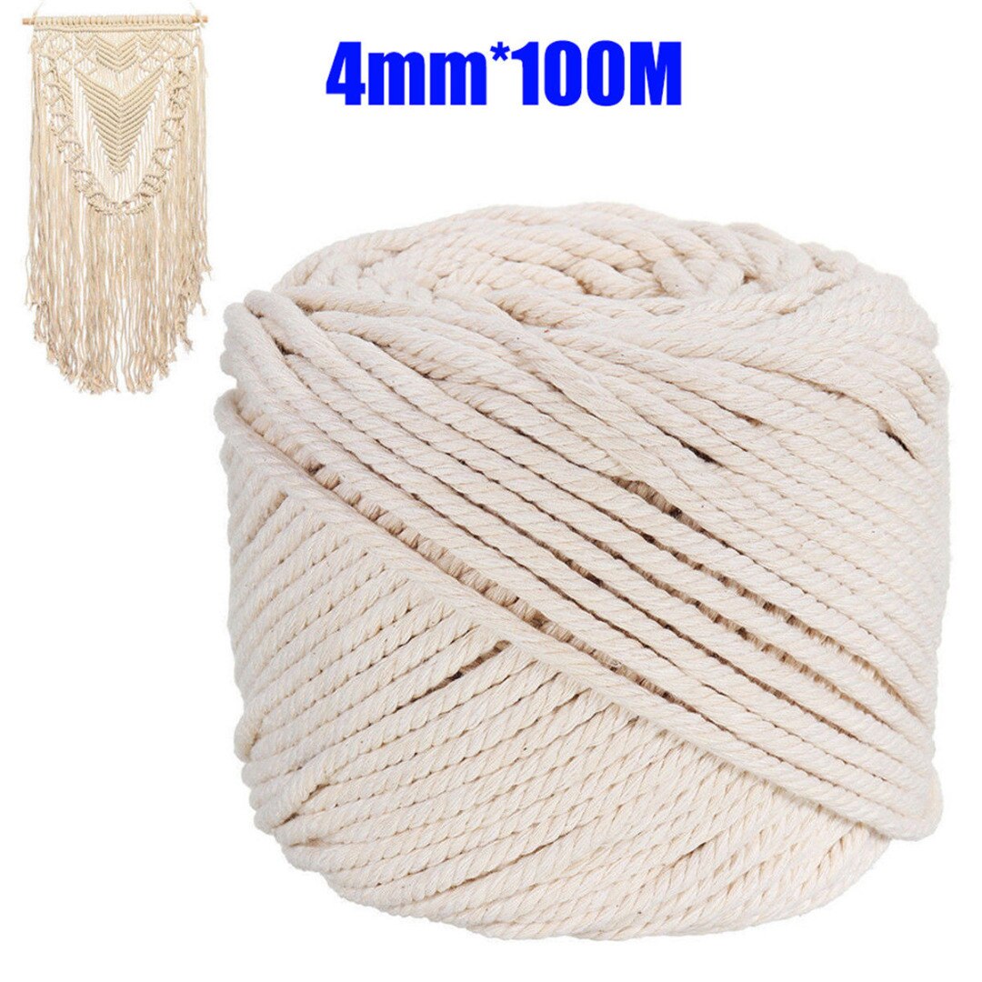 1pcs 2/3/4/5/6mm Cotton Beige Macrame Rope Tapestry Making Weave Ropes Natural Twisted Cord For DIY Handicraft Making W/Scissors: 4mm 100M