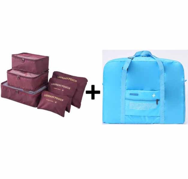 IUX Travel Handbags Clothes Organizer Travel Bag Large Capacity Bag Women Nylon Folding Bag Unisex Luggage Traveling: new wine red