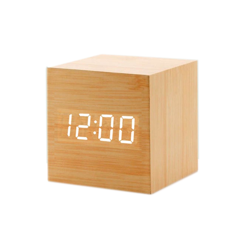 Bois LED réveil rétro lueur horloge bureau Table décor commande vocale Snooze fonction bureau outils