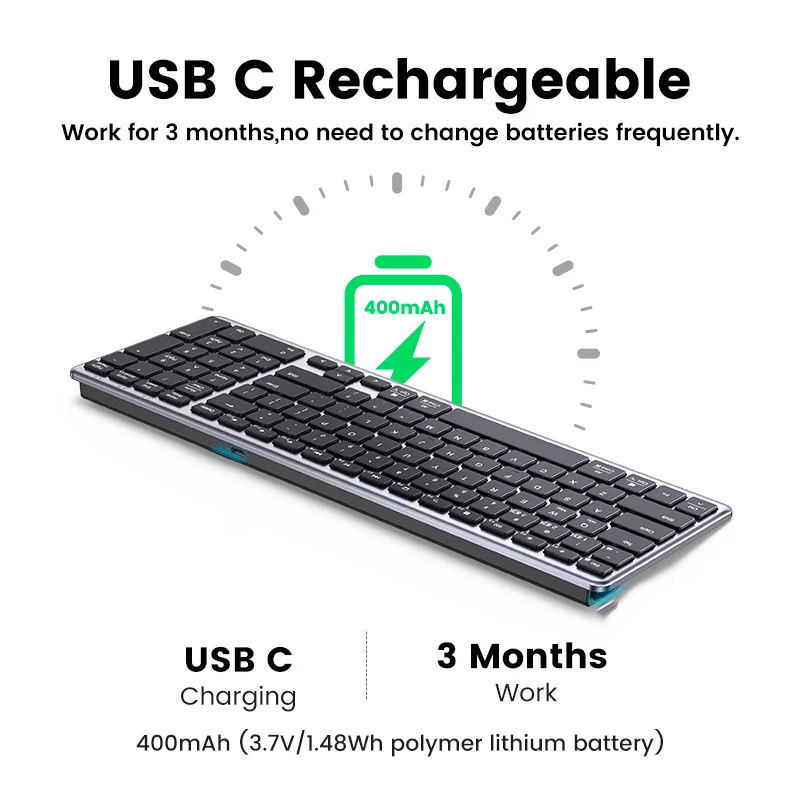 Bezprzewodowa klawiatura Bluetooth 5.0 2.4G angielski 102 klawisze dla MacBook iPad Tablet USB C ładowalna klawiatura akcesoria komputerowe