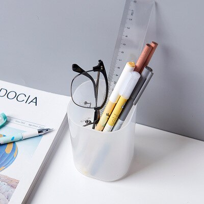 Large Capacity Desk Pen Holder Plastic Desk Organizer Pencil Makeup Storage Box Desktop Office Pen Pencil Holder Stand Case: Round white