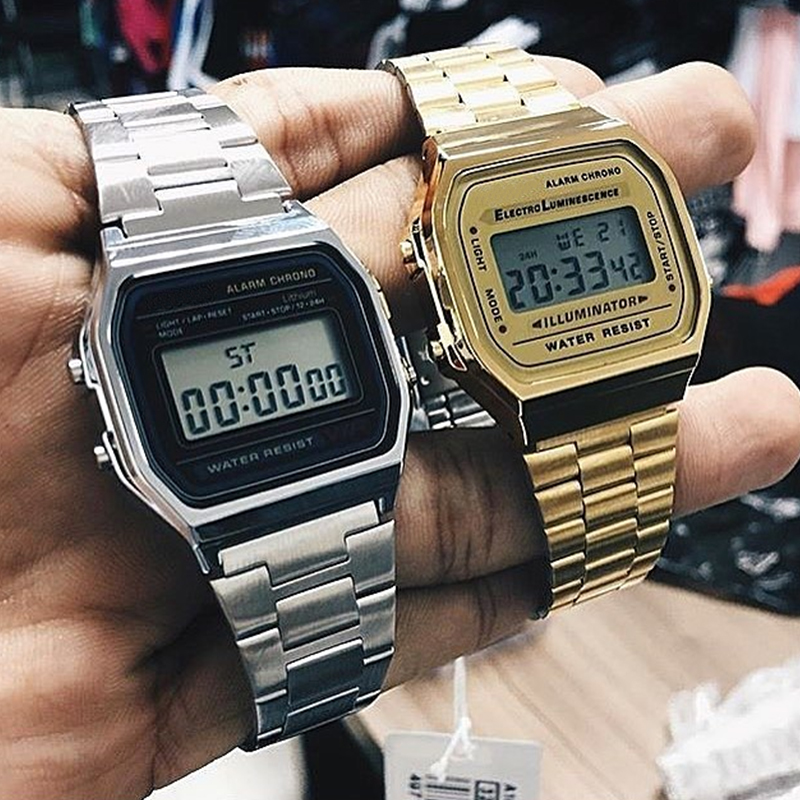F91w digitale herreure luksuriøst rustfrit stål armbåndsur armbånd forretnings elektronisk herreur reloj hombre