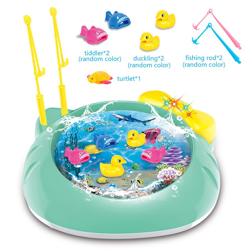 Electric Rotating Fish Pool With Light Music Magnetic Fishing Pole Rod Fish Model Set Kid Educational Toy For Children