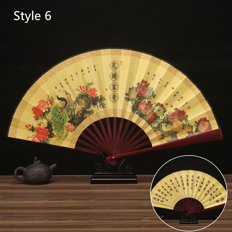10 Inch Vintage Bamboe Fan Chinese Vouwen Zijde Doek Fan Patroon Art Craft Wedding Dance Hand Fan: Style 6