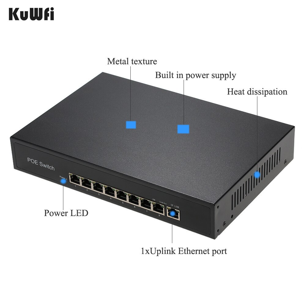 9 porte 100Mbps PoE Switch iniettore potenza 15.4W / 30W su Ethernet IEEE 802.3af per telecamere AP VoIP alimentatore Switch Adapter