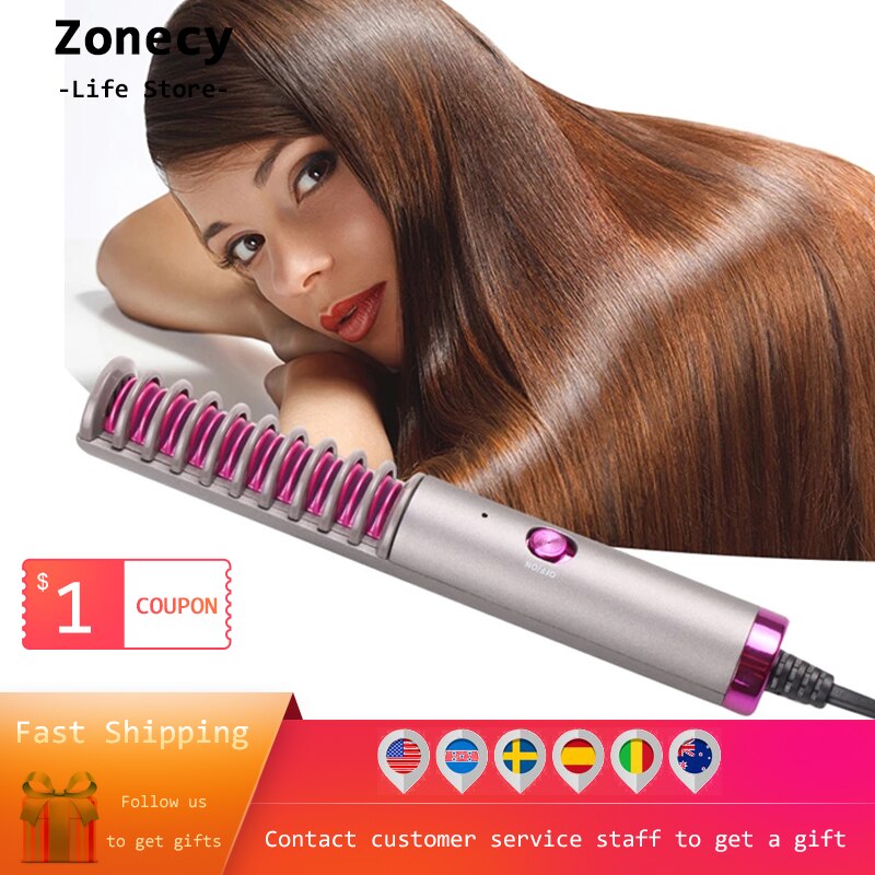 Fast Heating Hair Straightener Combs Men Beard Hair Straightener Brush Combs Styling Electric Hair Curler Irons