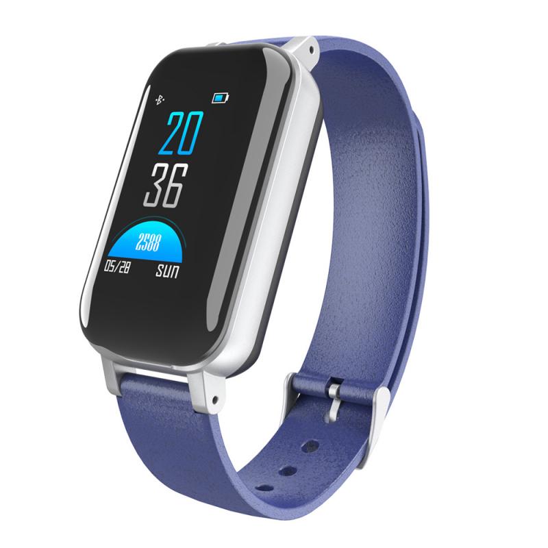 TWS Smart Binaural Bluetooth Hoofdtelefoon Fitness Armband Hartslagmeter Smart Polsband Sport Watch Mannen Vrouwen: Blauw
