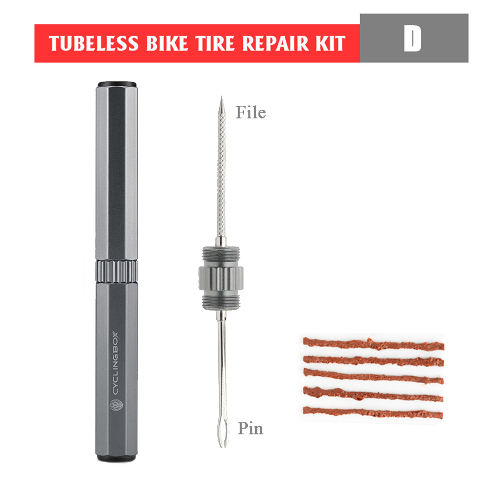 Bicycle Tubeless Tire Kit MTB Road Bike Tyre Plug Flat Puncture Repair Kit Patch Sealant Rubber Stripes Set Bicycle Repair Tools: D Silver