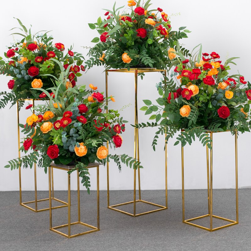 Vase à fleurs doré sur pied, support de colonne en métal, pièce de center de Table pour mariage, décoration de fête