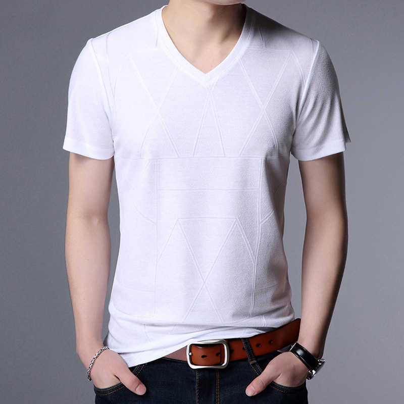 Liseaven herre t-shirts v-hals kortærmet t-shirt sommer t-shirt herre slim fit t-shirt: Hvid / L
