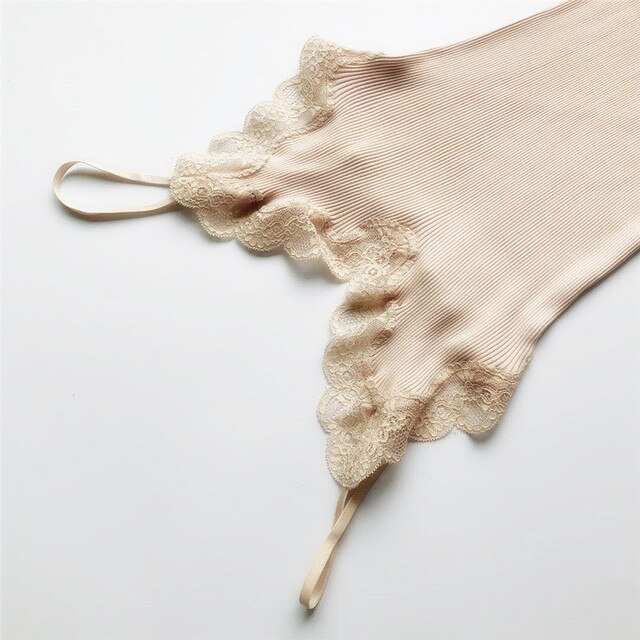 70% Zijde 30% Katoen Gebreide Kant Hemdje Vest Nachtkleding Spaghetti Band SJ309: nude