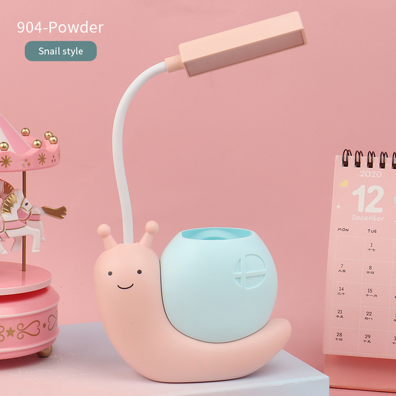 Tegneseriebordlampe søt snegle nattlys usb oppladbar ledet-bordlampe låve øyebeskyttelse skrivebordslampe leselampe med penn