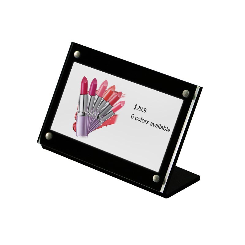 L akryl fotoram svart klar liten papper ram skrivbord bord skylt hållare info data kort ram etikett omslag prislapp display