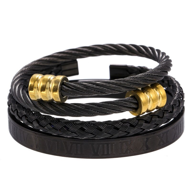 Luksus 3 stk / sæt charm armbånd guldfarve hip hop mænd rustfrit stål armbånd romertal armbånd smykker: Stil 5