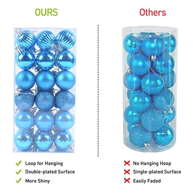 36 Pcs Gold Pink Champagne Red Metallic Christmas Balls Decor Christmas Tree Balls Xmas Decor For Home Year Balls