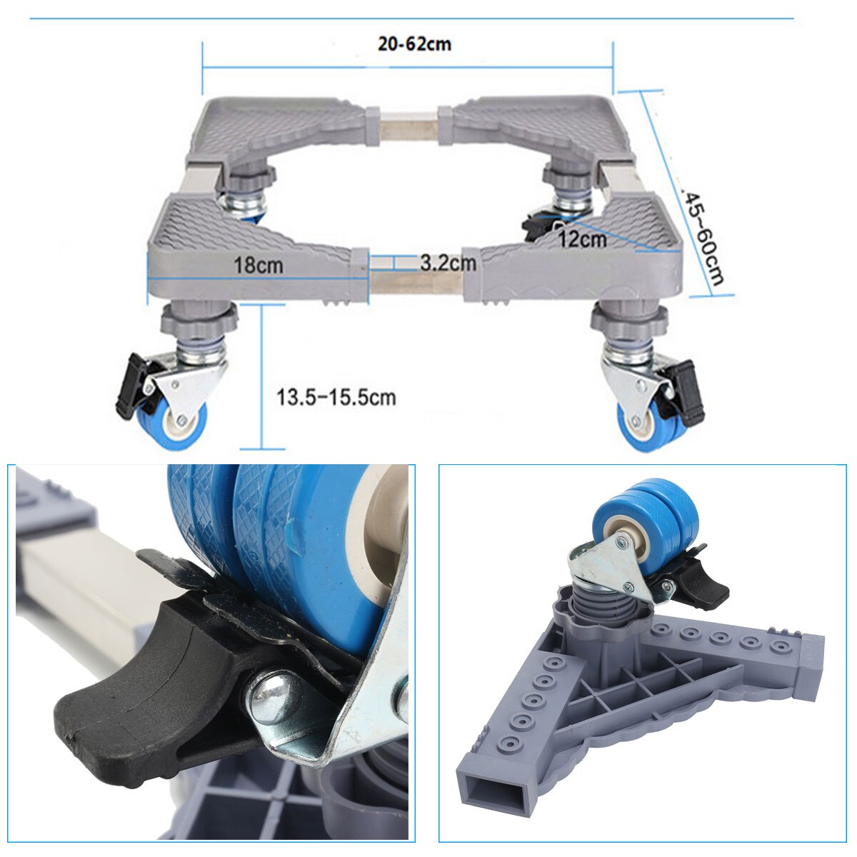 Adjustable Movable Refrigerator Floor Trolley Fridge Stand Washing Machine Base Holder Bracket Stand 4 Strong Feet Stand 400kg