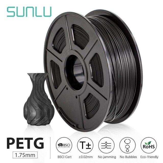 SUNLU PETG 3D Drucker Filament 1,75mm 1KG Lichtdurchlässigkeit PETG Filament Kunststoff 3d Druck Materialien Schnelle: PETG Schwarz -S